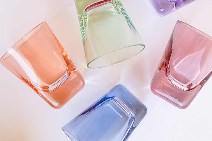 4 ESTELLE COLORED GLASS in orange, green, pink, and blue